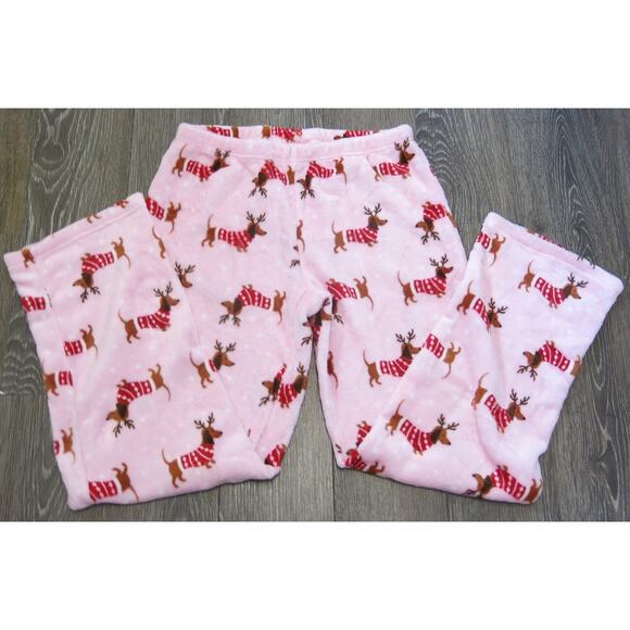 Joyspun Christmas Pajama Pants Dachshund Reindeer Size S 4/6 Warm Cozy Pink - Picture 3 of 7